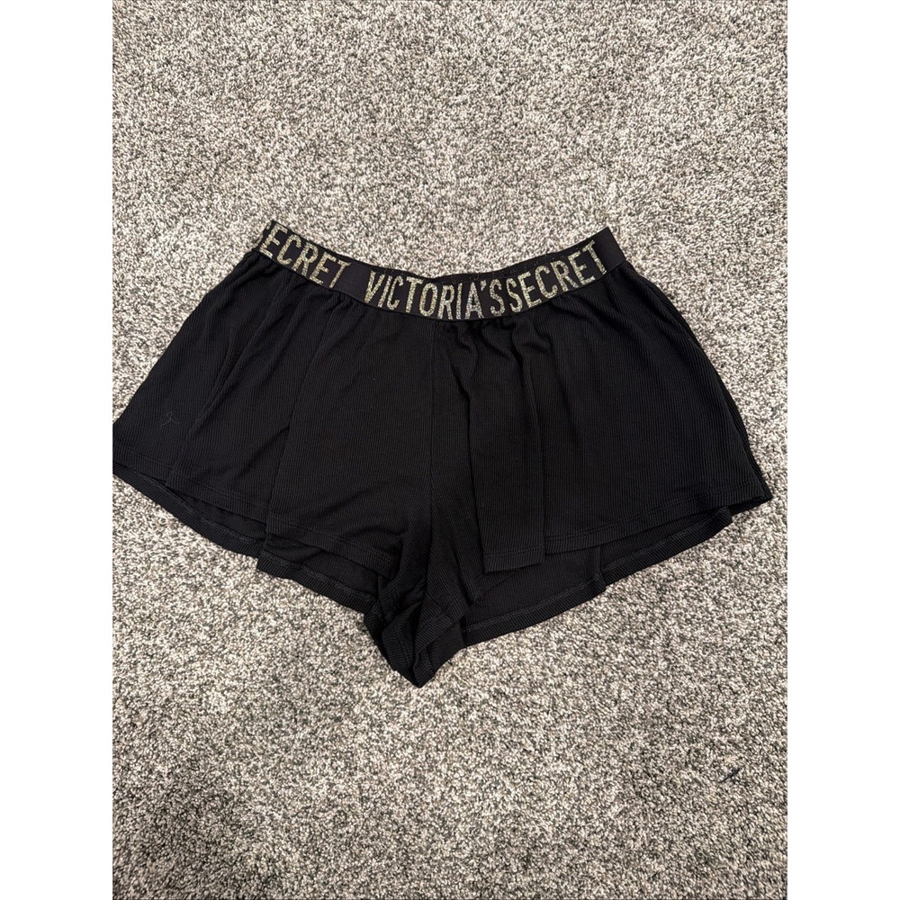Victoria's Secret Shorts Sleep Ribbed Bottom Sleepwear Small Black Gold Size Med